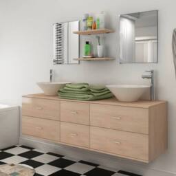 Berkfield Home Nine Piece Bathroom Furniture Set with Basin with Tap Beige