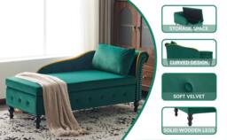 Matteo Green Velvet Upholstered Chaise Lounge Sofa with Storage - thumbnail 7