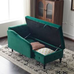 Matteo Green Velvet Upholstered Chaise Lounge Sofa with Storage - thumbnail 8