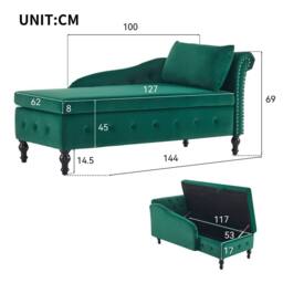 Matteo Green Velvet Upholstered Chaise Lounge Sofa with Storage - thumbnail 6