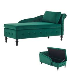 Matteo Green Velvet Upholstered Chaise Lounge Sofa with Storage - thumbnail 2
