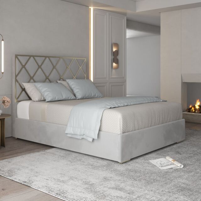 KDMD Tammy Upholstered Soft Velvet Metal Grey Bed Frame - Size: Small Double - image 1