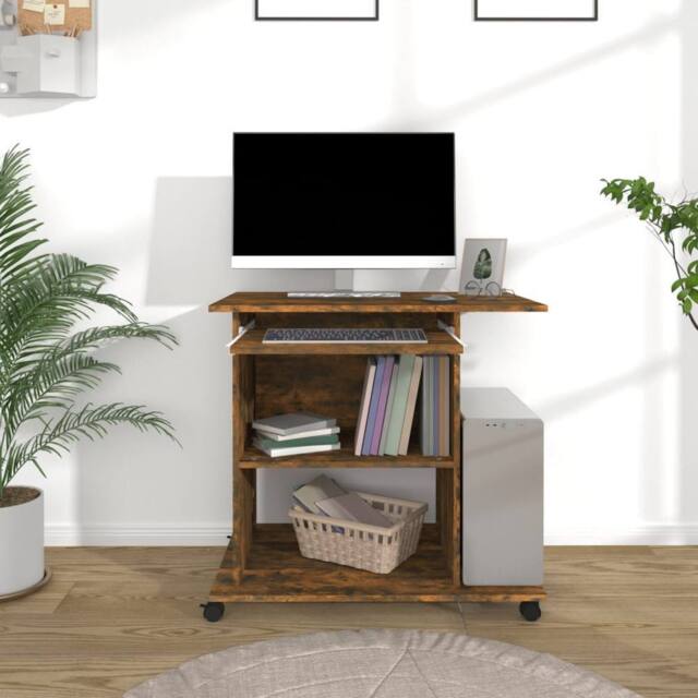 Berkfield Home Modern Computer Desk Smoked Oak 80x50x75 cm Engineered Wood in Brown - Size: 80 x 50 x 75 cm - image 1