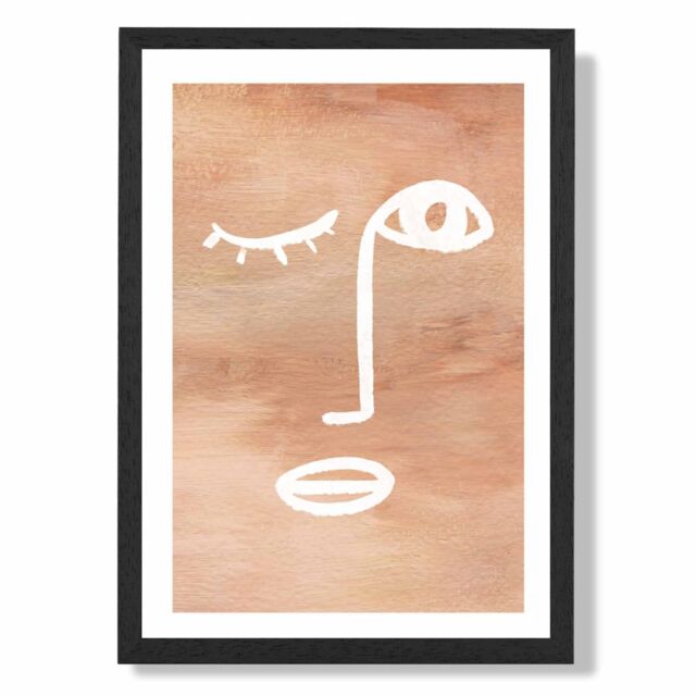 ARTZE Matisse Inspired Abstract Terracotta Face Framed Print SIZE: A2 with Black Frame - Size: A4 - image 1