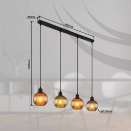 Netlighting Zumba Bar Pendant Ceiling Light Matt Black Balls Glass Shade 4x E27 - thumbnail 6