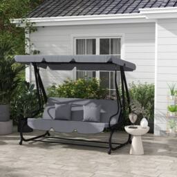OUTSUNNY 2-in-1 Garden Swing Chair for 3 Person w/ 2 Pillows, Dark Grey - Size: 3 Seater - thumbnail 1