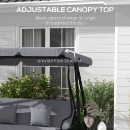 OUTSUNNY 2-in-1 Garden Swing Chair for 3 Person w/ 2 Pillows, Dark Grey - Size: 3 Seater - thumbnail 6