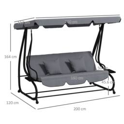 OUTSUNNY 2-in-1 Garden Swing Chair for 3 Person w/ 2 Pillows, Dark Grey - Size: 3 Seater - thumbnail 3