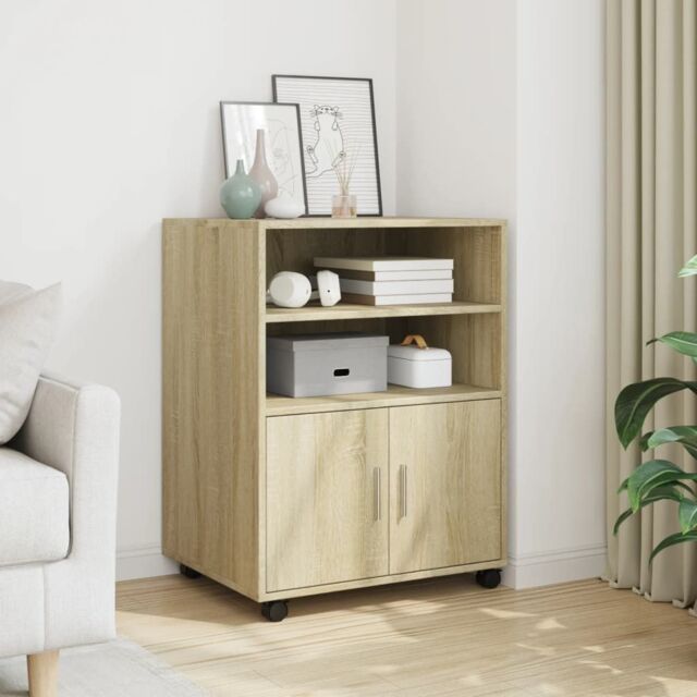 Berkfield Home Rolling Cabinet Sonoma Oak 60x48x81 cm Engineered Wood in Brown - Size: 60 x 48 x 81 cm - image 1