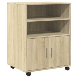 Berkfield Home Rolling Cabinet Sonoma Oak 60x48x81 cm Engineered Wood in Brown - Size: 60 x 48 x 81 cm - thumbnail 2