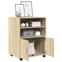Berkfield Home Rolling Cabinet Sonoma Oak 60x48x81 cm Engineered Wood in Brown - Size: 60 x 48 x 81 cm - thumbnail 3