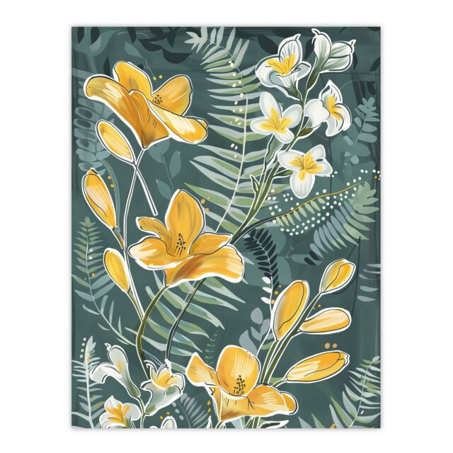 "Artery8 Spring Freesia Yellow Flowers Botanical Painting Wall Art Print - Size: W12"" x H16""" - image 1