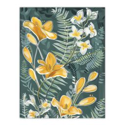 "Artery8 Spring Freesia Yellow Flowers Botanical Painting Wall Art Print - Size: W12"" x H16""" - thumbnail 1