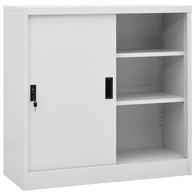 Berkfield Home Office Cabinet with Sliding Door Light Grey 90x40x90 cm Steel - Size: 90 x 40 x 90 cm - image 1