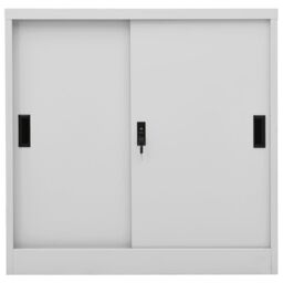 Berkfield Home Office Cabinet with Sliding Door Light Grey 90x40x90 cm Steel - Size: 90 x 40 x 90 cm - thumbnail 2