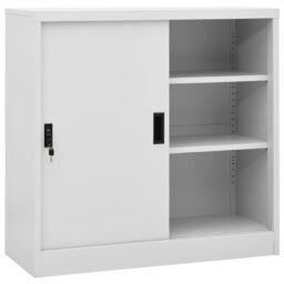 Berkfield Home Office Cabinet with Sliding Door Light Grey 90x40x90 cm Steel - Size: 90 x 40 x 90 cm - thumbnail 1