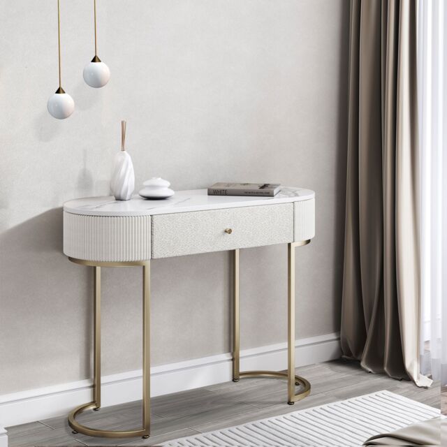 CARME HOME Romy Ivory Two-Tone Fabric Bouclé & Corduroy Dressing Table - image 1