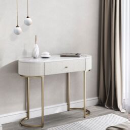 CARME HOME Romy Ivory Two-Tone Fabric Bouclé & Corduroy Dressing Table - thumbnail 1