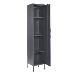 Moderna Grey Metal Locker Cabinet, Tall 3 Shelf, 1 Door for Home or Office in White - thumbnail 2