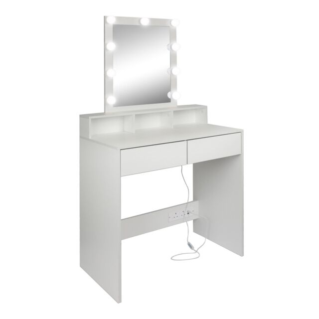 Harbour Housewares Wooden Dressing Table with LED Lights - White - image 1