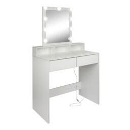 Harbour Housewares Wooden Dressing Table with LED Lights - White - thumbnail 1