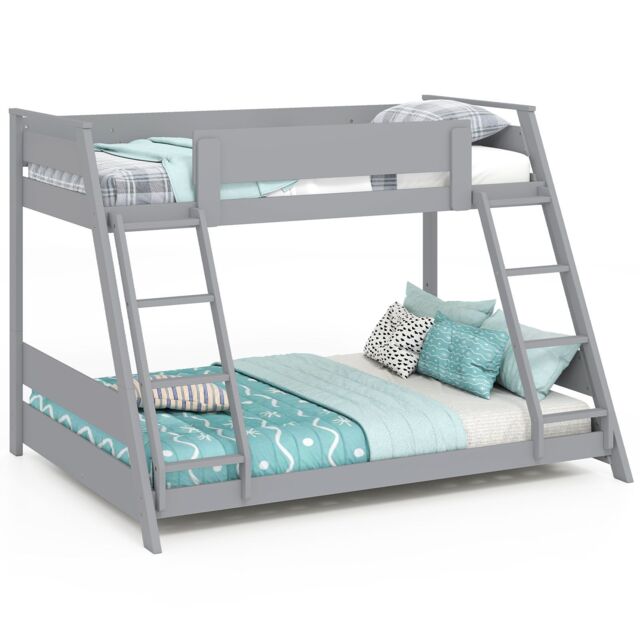 Costway 2-in-1 Single Over Double Bunk Bed Convertible Bed Frame w/ 2 Ladders in Grey - image 1