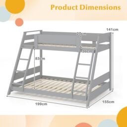 Costway 2-in-1 Single Over Double Bunk Bed Convertible Bed Frame w/ 2 Ladders in Grey - thumbnail 2