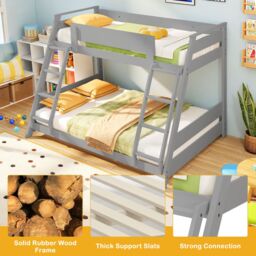 Costway 2-in-1 Single Over Double Bunk Bed Convertible Bed Frame w/ 2 Ladders in Grey - thumbnail 7