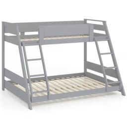 Costway 2-in-1 Single Over Double Bunk Bed Convertible Bed Frame w/ 2 Ladders in Grey - thumbnail 8