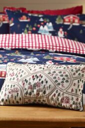 Catherine Lansfield 'Christmas Ski Village' Embroidered Cushion in Natural - Size: 30 cm x 50 cm - thumbnail 1