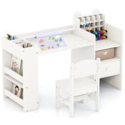 Costway Kids Art Table & Chair Set Wooden Toddler Painting Study Desk in White - thumbnail 3