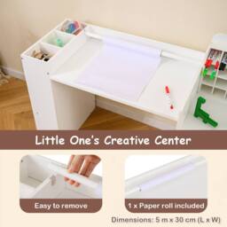 Costway Kids Art Table & Chair Set Wooden Toddler Painting Study Desk in White - thumbnail 6
