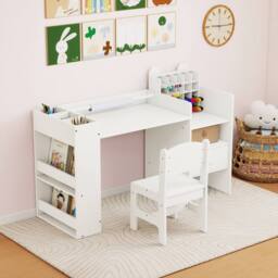 Costway Kids Art Table & Chair Set Wooden Toddler Painting Study Desk in White