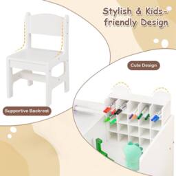 Costway Kids Art Table & Chair Set Wooden Toddler Painting Study Desk in White - thumbnail 8
