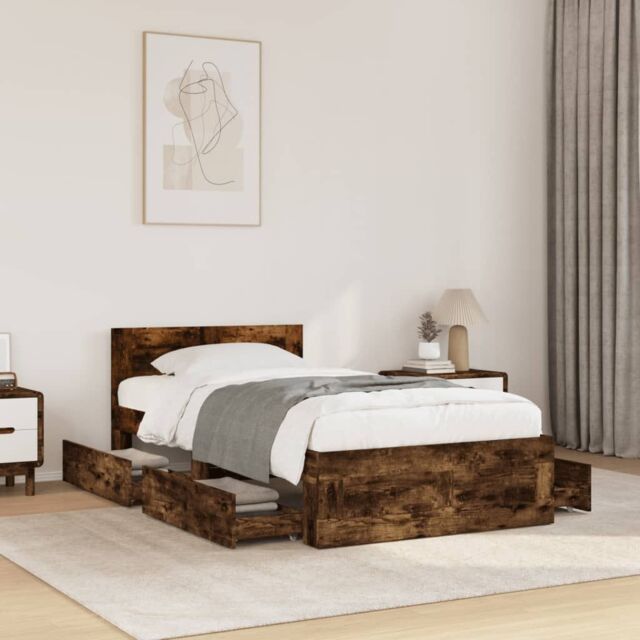 Berkfield Home Bed Frame with Headboard without Mattress Smoked Oak 90x200 cm in Brown - image 1