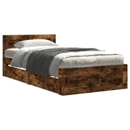 Berkfield Home Bed Frame with Headboard without Mattress Smoked Oak 90x200 cm in Brown - thumbnail 2