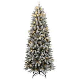 Berkfield Home Artificial Christmas Tree 150 LEDs & Flocked Snow 120 cm in Green - thumbnail 2