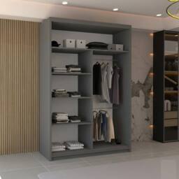 MN Furniture Double Mirror Sliding Door Wardrobe W120cm x H217cm in Grey - Size: 1 Pack - thumbnail 3