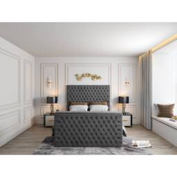 KDMD Capella Upholstered Soft Velvet Grey TV Bed Frame - Size: Single - thumbnail 2