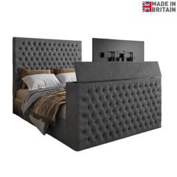 KDMD Capella Upholstered Soft Velvet Grey TV Bed Frame - Size: Single - thumbnail 5