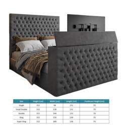 KDMD Capella Upholstered Soft Velvet Grey TV Bed Frame - Size: Single - thumbnail 6