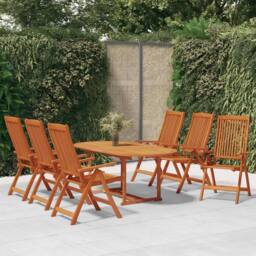 Berkfield Home Beautiful 7 Piece Garden Dining Set Solid Wood Eucalyptus in Brown - thumbnail 2