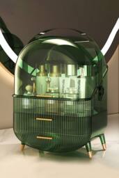 Living and Home Three Layer Cosmetic Makeup Storage Organiser Skincare Display Box Case With Portable Handle in Green - thumbnail 1