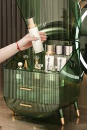 Living and Home Three Layer Cosmetic Makeup Storage Organiser Skincare Display Box Case With Portable Handle in Green - thumbnail 2