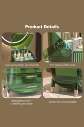 Living and Home Three Layer Cosmetic Makeup Storage Organiser Skincare Display Box Case With Portable Handle in Green - thumbnail 5