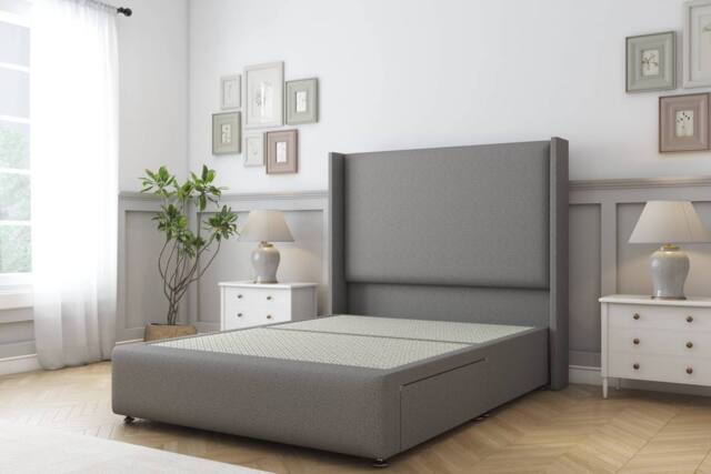 "Sloomy Stratford Dumfries Divan Base No Drawers 54"" Headboard & 12"" Footboard in Light Grey - Size: Super King" - image 1