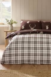 Catherine Lansfield 'Stag Check' Reversible Duvet Cover Set in Chocolate - Size: Double - thumbnail 2