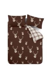 Catherine Lansfield 'Stag Check' Reversible Duvet Cover Set in Chocolate - Size: Double - thumbnail 5