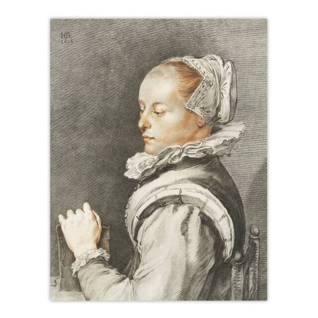 "Artery8 Cornelis Ploos van Amstel Portrait of a Young Woman Wall Art Print in Grey - Size: W12"" x H16""" - image 1