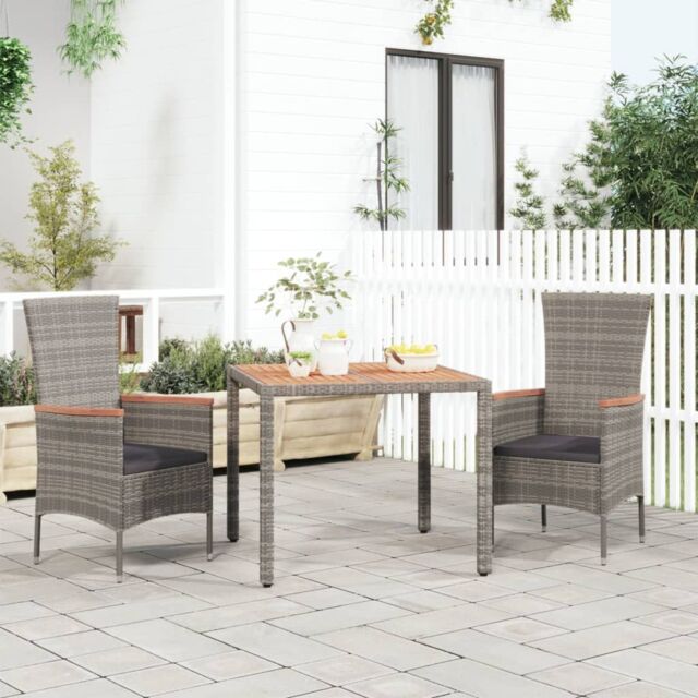 Berkfield Home Garden Table with Wooden Top Grey Poly Rattan&Solid Wood Acacia - image 1